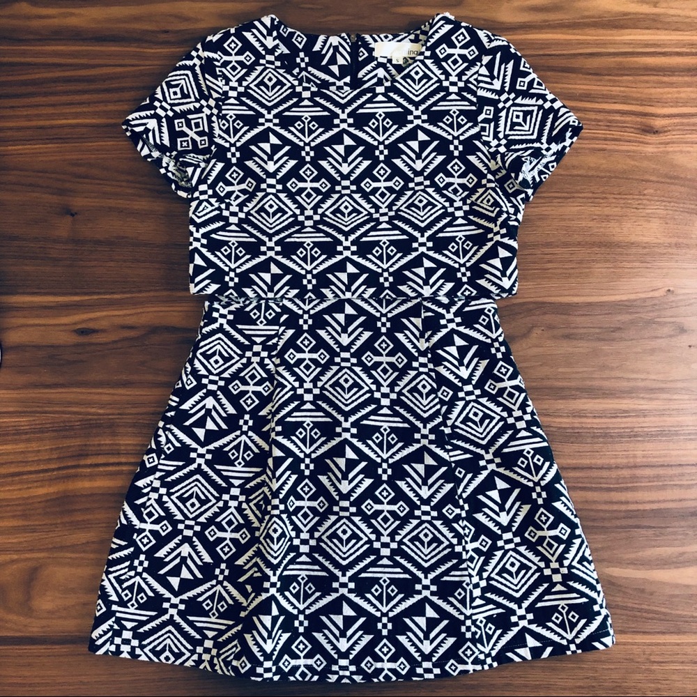 Aniina Boho Print Crop Top Side Cut Out Mini Dress